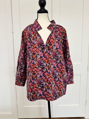 🌸 Ann Mashburn Jewel Tone Floral Poplin Blouse | Size Medium 🌸